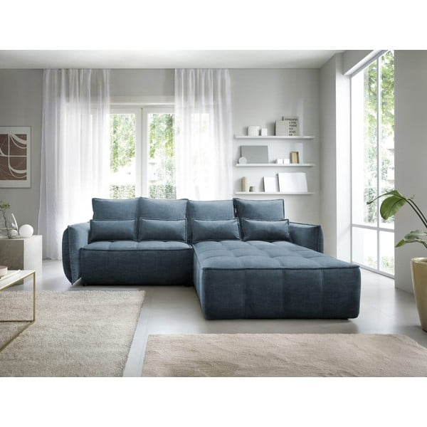 Plava baršunasti sklopiva/s prostorom za odlaganje kutna garnitura (s desnim kutom/s ležaljkom) Campo – ELTAP-image-3