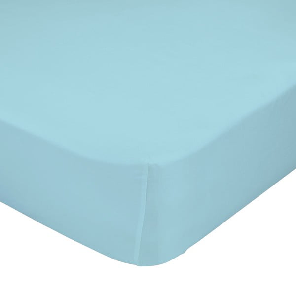 Plava elastična plahta od čistog pamuka, 90 x 200 cm