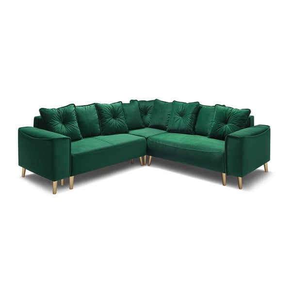 Kutna sofa od zelenog baršuna sa zlatnim nogama Bobochic Paris Panoramique Hera