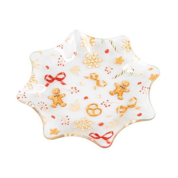 Bijeli staklen tanjur s božićnim motivom za serviranje ø 15 cm Gingerbread – Dakls