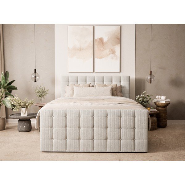 Krem boxspring krevet s prostorom za odlaganje 200x200 cm Tasca – Maison de Rêve-image-4