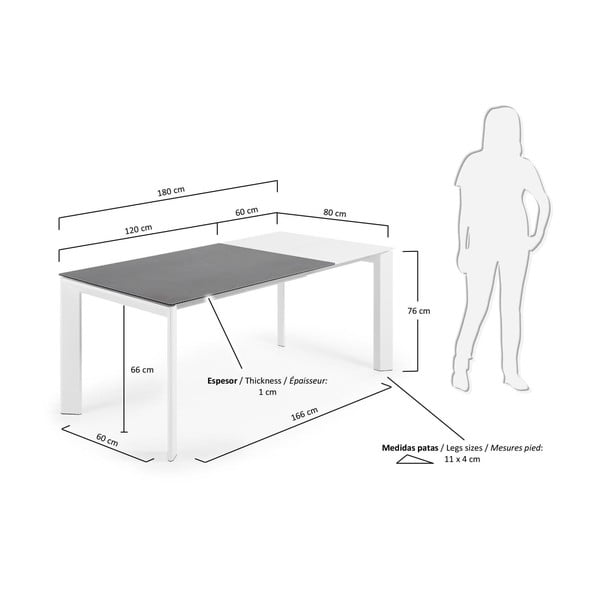 Proširiv blagovaonski stol s dodatnom pločom s pločom stola u mramornom dekoru 80x120 cm Axis – Kave Home-image-3