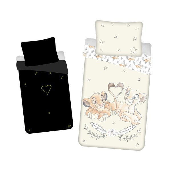 Svijetlo žuta pamučna dječja posteljina sa svjetlećim efektom za krevet za jednu osobu 140x200 cm Lion King "Best friends" – Jerry Fabrics