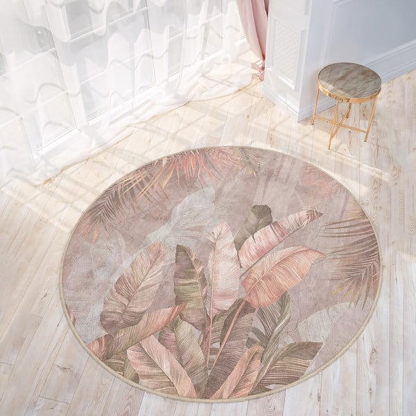 Svijetlo ružičasti perivi okrugao tepih ø 80 cm Dusty Leaves – Mila Home-image-2