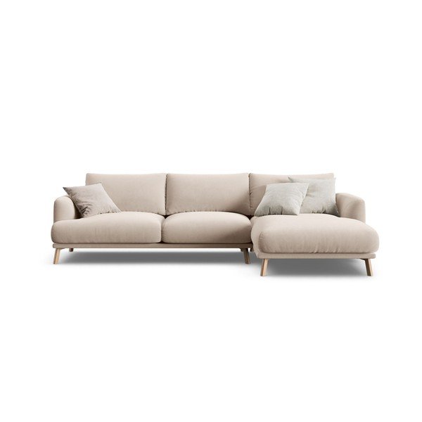 Bež baršunasta kutna garnitura (s desnim kutom/s ležaljkom) Naomi – Micadoni 