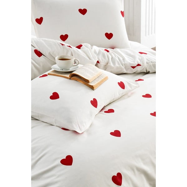 Krem posteljina za bračni krevet/za produženi krevet od renforce pamuka s uključenom plahtom/4-dijelna 200x220 cm Mini Hearts – Mila Home-image-1