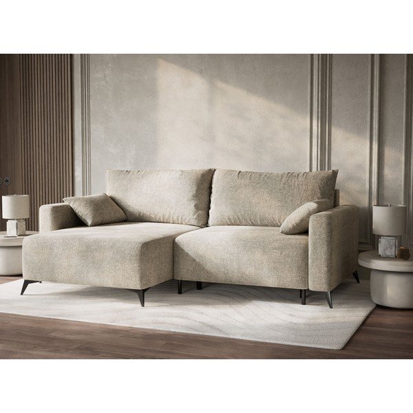 Bež sklopiva/s prostorom za odlaganje kutna garnitura od šenila (s lijevim kutom/s ležaljkom) Leon – Maison de Rêve-image-4