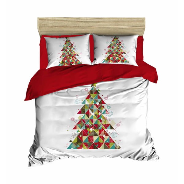 Crvena/bijela satenska posteljina za bračni krevet/za produženi krevet 200x220 cm – Mijolnir