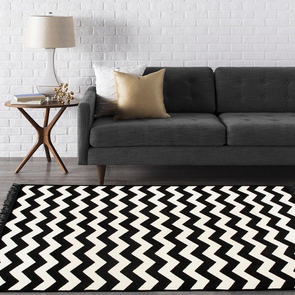 Crno bijeli dvostrani tepih Zig Zag, 140 x 215 cm-image-3