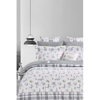 Bijela/siva posteljina za bračni krevet/za produženi krevet od renforce pamuka s uključenom plahtom/4-dijelna 200x220 cm – Mila Home