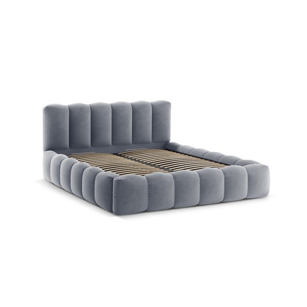 Sivi tapecirani bračni krevet s prostorom za odlaganje s podnicom 140x200 cm Lupine – Micadoni -image-3