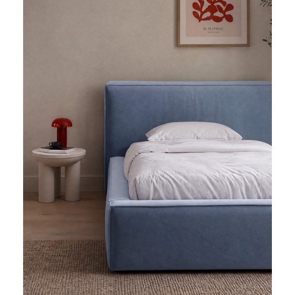Svijetlo plavi tapecirani krevet s prostorom za odlaganje s podnicom 90x200 cm Jodie – Micadoni -image-3