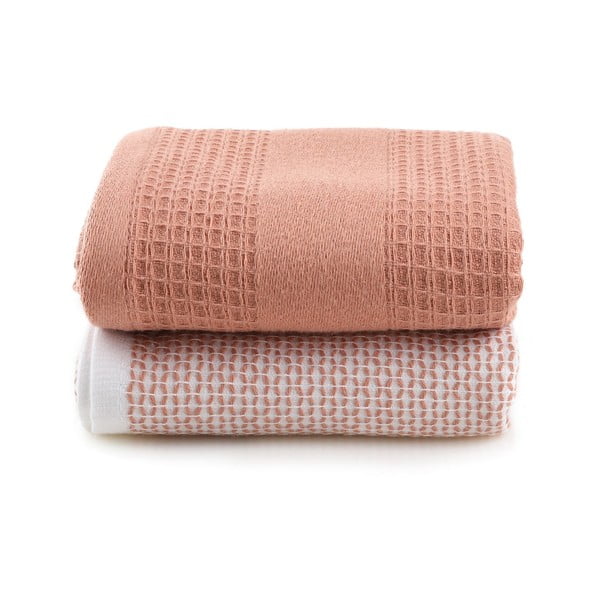 Ručnici u setu 2 kom vafle strukture u boji lososa 40x60 cm Betty – Foutastic-image-3