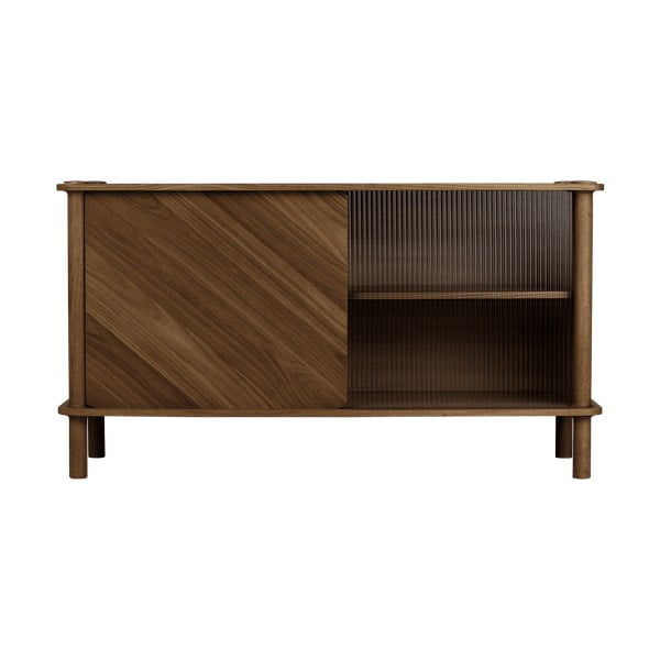 Smeđa vitrina od punog hrasta s kliznim vratima 135x73,5x48 cm Italic – UMAGE-image-1