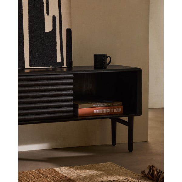 Crna TV komoda u dekoru hrasta 200x57x35 cm Lenon – Kave Home-image-3