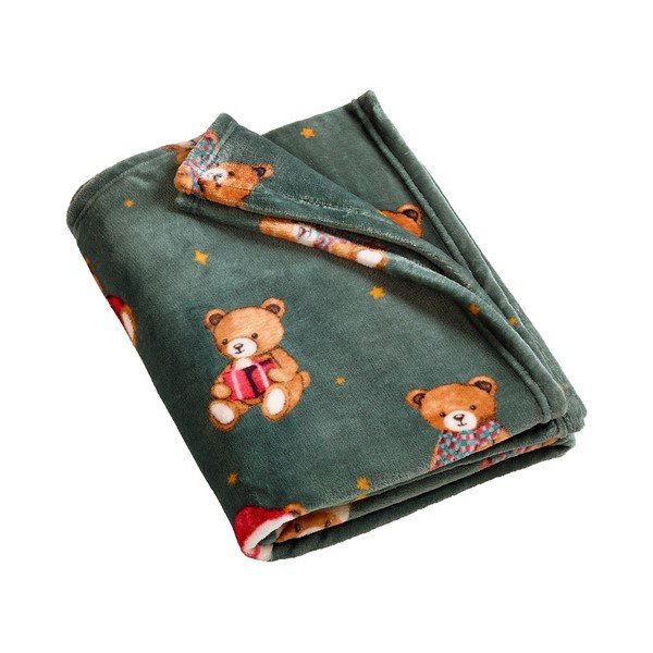 Tamno zelena deka s božićnim motivom 170x130 cm Christmas Tartan Teddy Bear – Catherine Lansfield