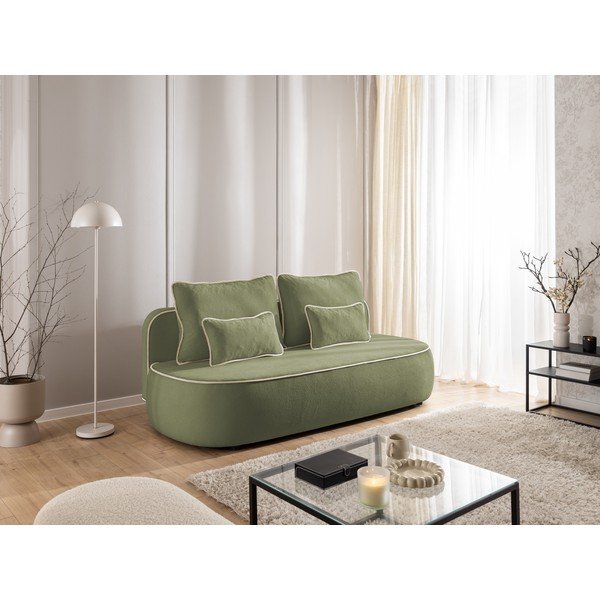 Kaki zelena/bež baršunasti sklopiva/s prostorom za odlaganje sofa 210 cm Saga – Ropez-image-1