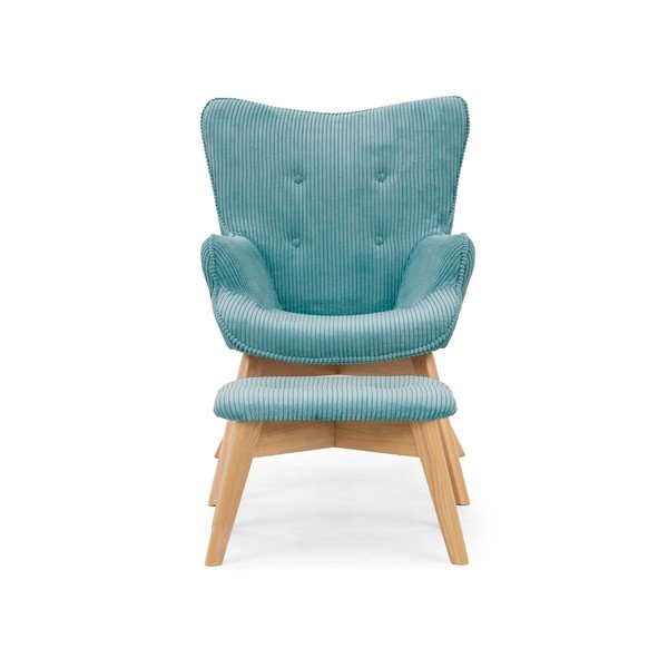 Tirkizna fotelja s naslonjačem za noge od samta Niko – Ropez-image-3