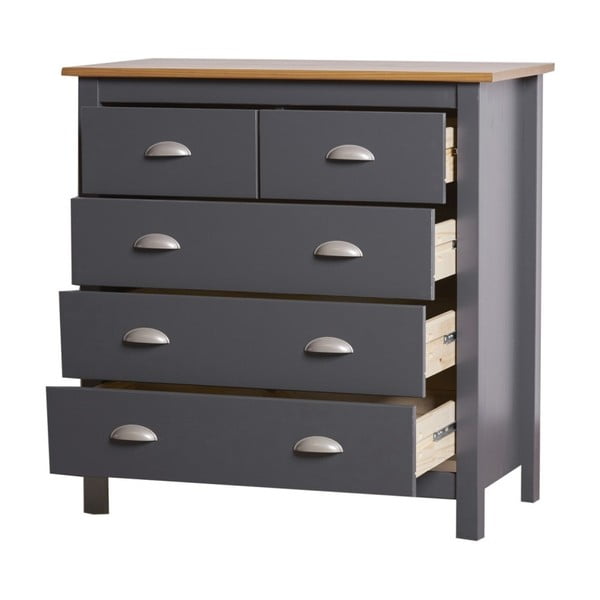 Antracit siva komoda od punog borovog drveta s 5 ladica od Marckeric Jade-image-1