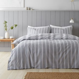 Siva flanelska posteljina za bračni krevet 200x200 cm Ticking Stripe – Bianca