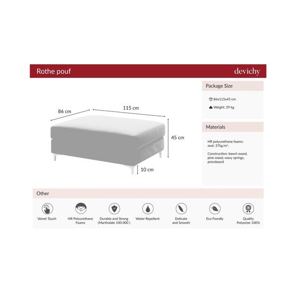 Tamnoružičasti baršunasti tabure Devich Rothe-image-4