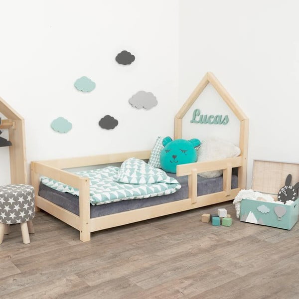 Drveni dječji krevet-kućica s desnom ogradicom Benlemi Poppi, 80 x 160 cm