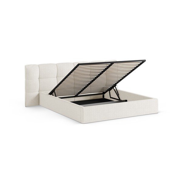 Tapecirani bračni krevet s prostorom za odlaganje s podnicom 160x200 cm boje slonovače Eric – Micadoni -image-2