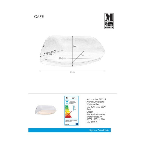 Bijela zidna svjetiljka Markslöjd Cape-image-1