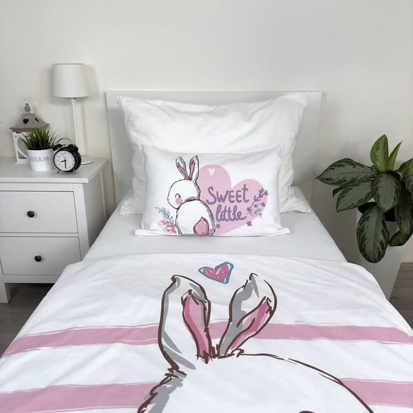 Bijela/ružičasta pamučna dječja posteljina za dječji krevetić 100x135 cm Bunny "Sweet" – Jerry Fabrics-image-3