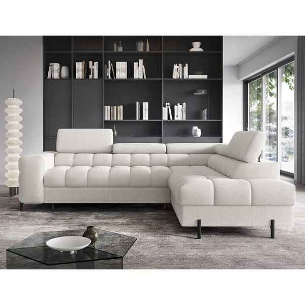 Krem sklopiva/s prostorom za odlaganje kutna garnitura od bouclé tkanine (s desnim kutom/u obliku slova L) Ferucce – ELTAP-image-1