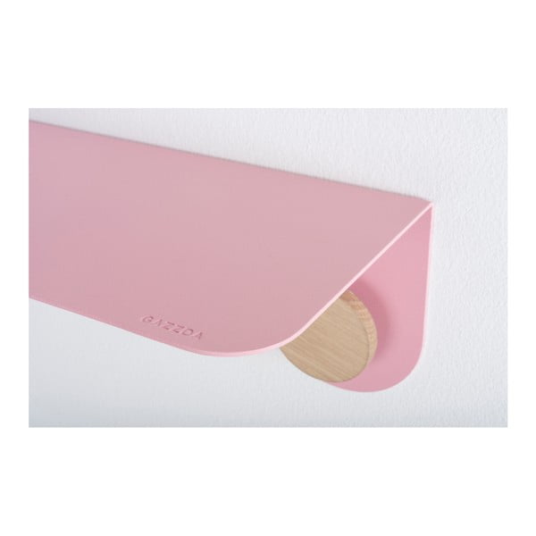 Ružičasta zidna polica od čelika s detaljima od hrastovog drva s 2 kukice Gazzda Hook, duljina 70 cm-image-3