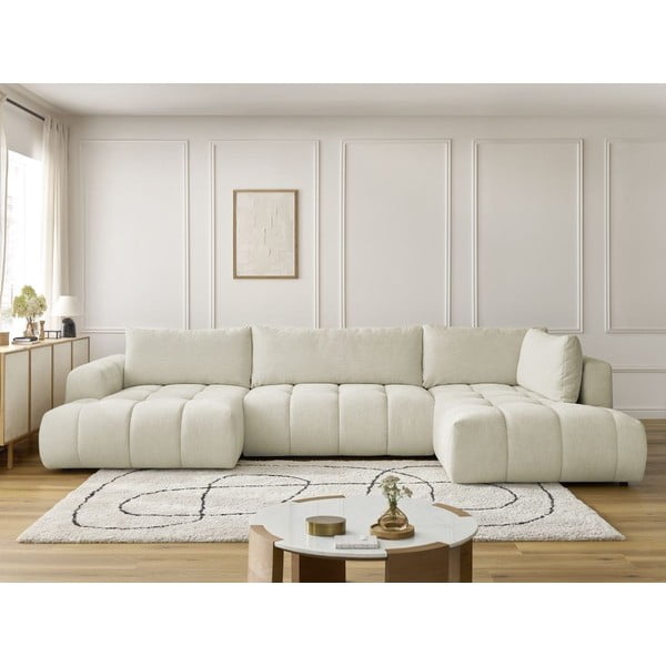 Bež sklopiva/s prostorom za odlaganje kutna garnitura (s desnim kutom/u obliku slova "U") Fuji – Bobochic Paris-image-1