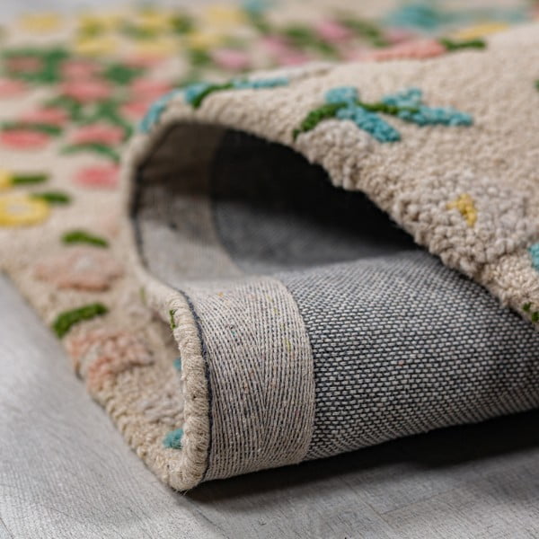 Krem ručno rađen vunen tepih 200x290 cm Emilia Floral – Flair Rugs-image-3