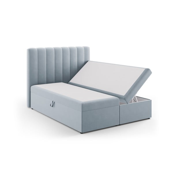 Svijetlo plavi boxspring krevet s prostorom za pohranu 160x200 cm Gina – Milo Casa-image-2