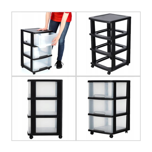 Crni/prozirni plastični regal na kotačima 37x61 cm – Curver-image-4