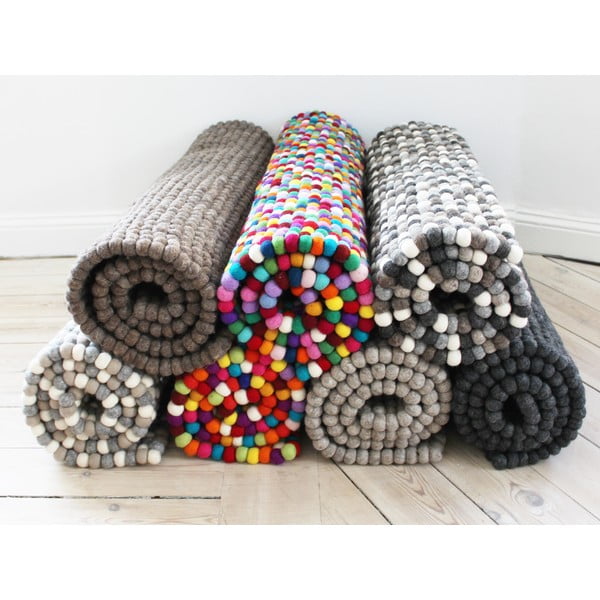 Sivo-bijeli tepih od vunenih pompona Wooldot Ball Rugs, 100 x 150 cm-image-2