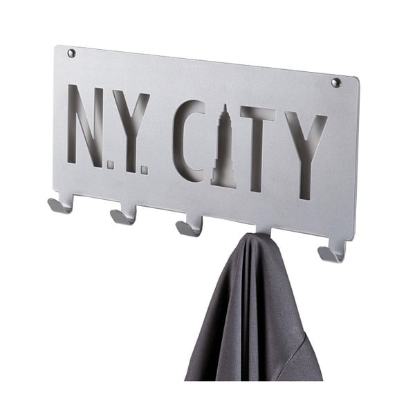 Siva zidna vješalica s 5 kukica Compactor NY City