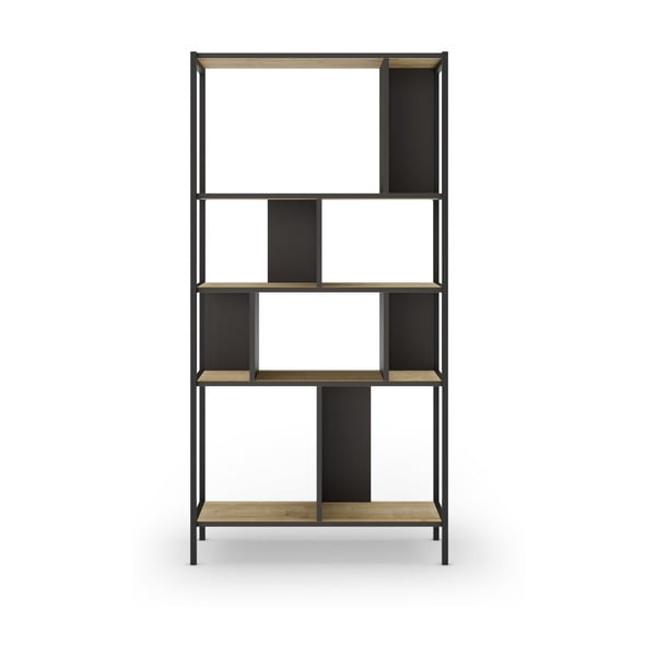 Crna/u prirodnoj boji biblioteka u dekoru hrasta 88x175 cm Alabama – Marckeric