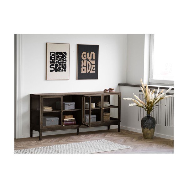 Tamno smeđa vitrina u dekoru hrasta 180x80x40 cm Zamora – House Nordic-image-1