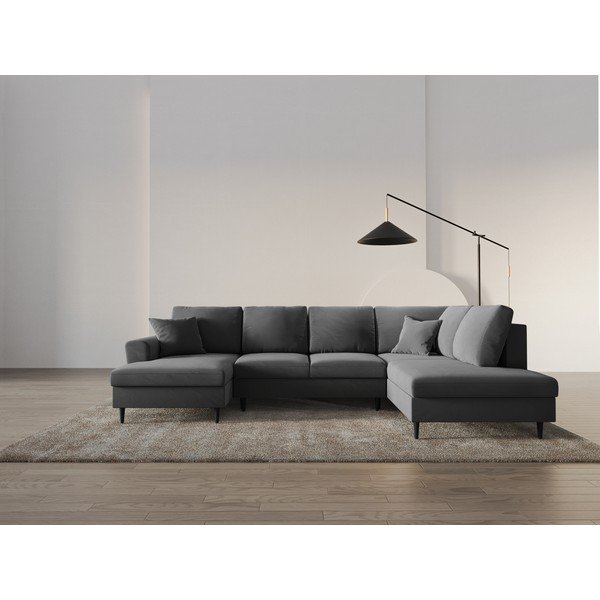 Svijetlo siva baršunasti sklopiva/s prostorom za odlaganje kutna garnitura (s desnim kutom/u obliku slova "U") Kyoto – Cosmopolitan Design-image-2