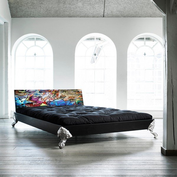Krevet Karup Eagle Black / Graffiti Multicolor, 140x200 cm