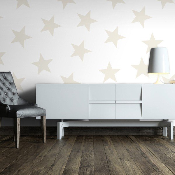 Dječje tapete od netkane tkanine 400 cm x 280 cm Beige Stars – Artgeist-image-1