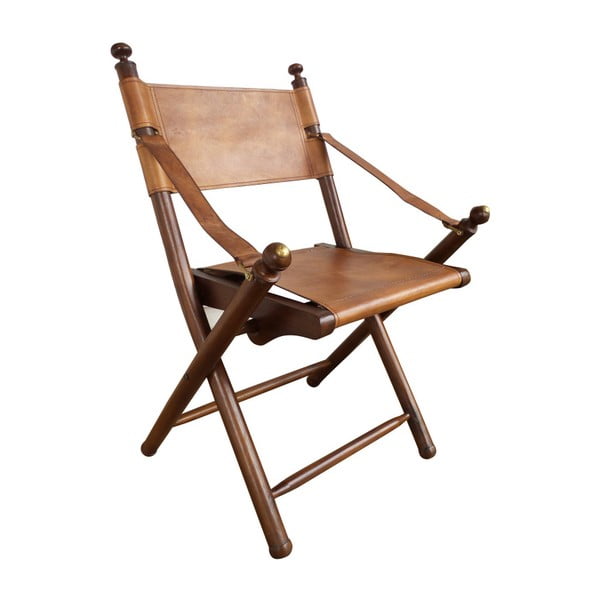Sklopiva kožna stolica s konstrukcijom od tikovine Orchidea Milano Safari