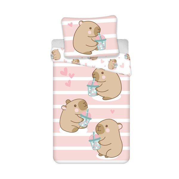 Ružičasta pamučna dječja posteljina za krevet za jednu osobu 140x200 cm Kapybara – Jerry Fabrics