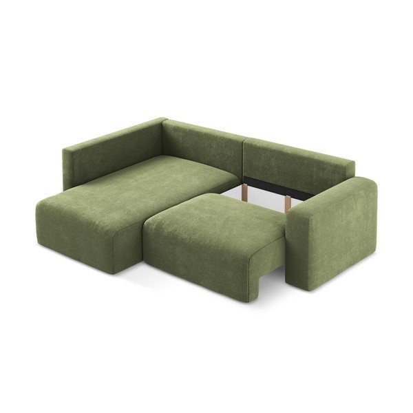 Zelena sklopiva/s prostorom za odlaganje kutna garnitura od šenila (s lijevim kutom/u obliku slova L) Kona – Makamii-image-4