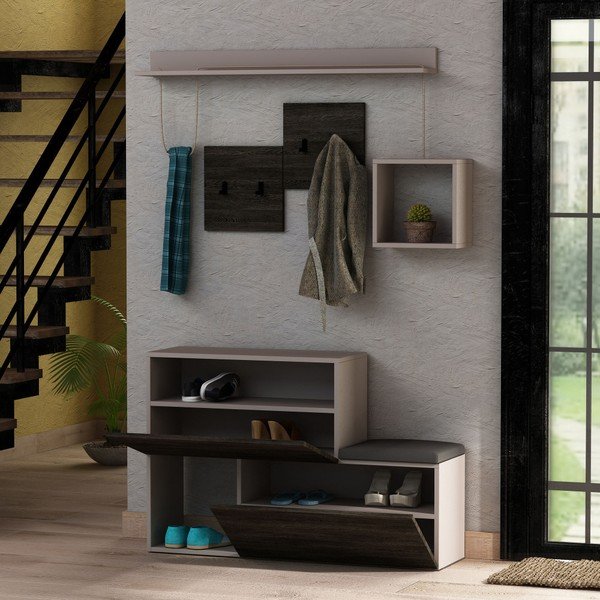 Set tamno sivog ormarića za cipele / klupice i zidne vješalice s policom Homitis Holdon-image-2