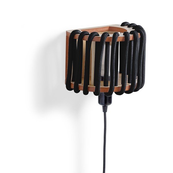 Crna zidna svjetiljka s drvenom strukturom EMKO Macaron, duljina 20 cm-image-2