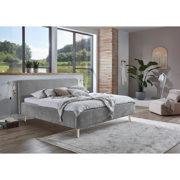 Sivi tapecirani bračni krevet s podnicom 180x200 cm Mattis – Meise Möbel-image-2