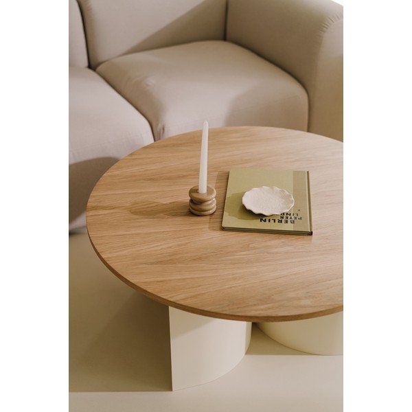 Krem/u prirodnoj boji okrugao stolić za kavu s pločom stola u dekoru jasena ø 95 cm Gavo – noo.ma-image-3