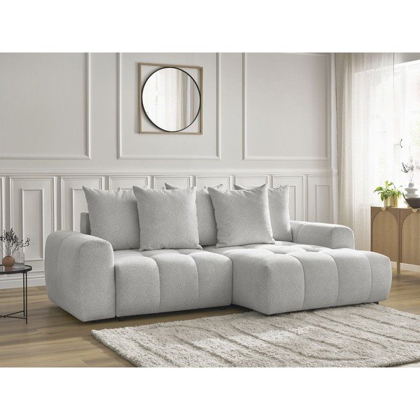 Svijetlo siva sklopiva/s prostorom za odlaganje kutna garnitura od šenila (s desnim kutom/s ležaljkom) Roxelane – Bobochic Paris-image-3